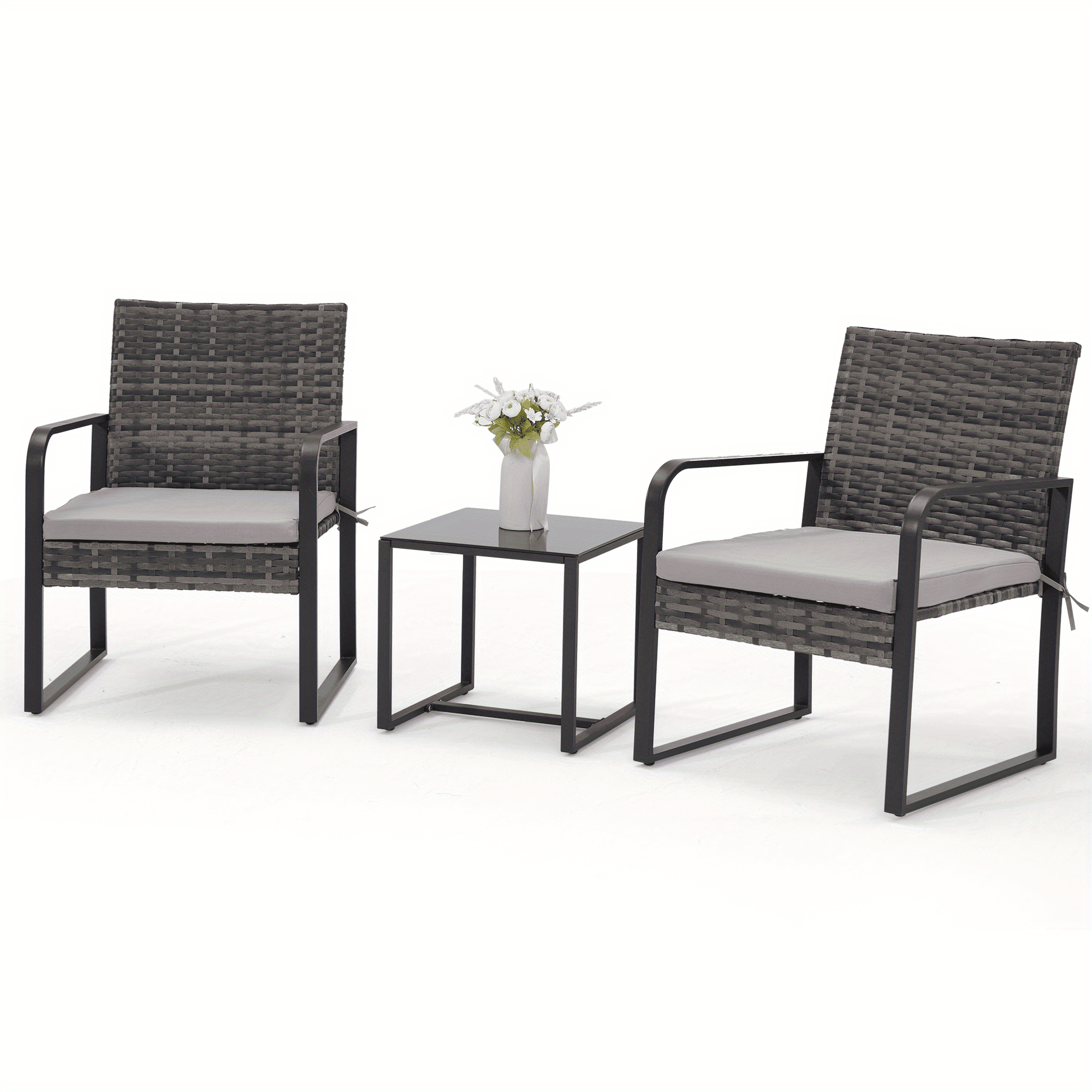 Outdoor Bistro Set shown in the Gray(Round Arm) option
