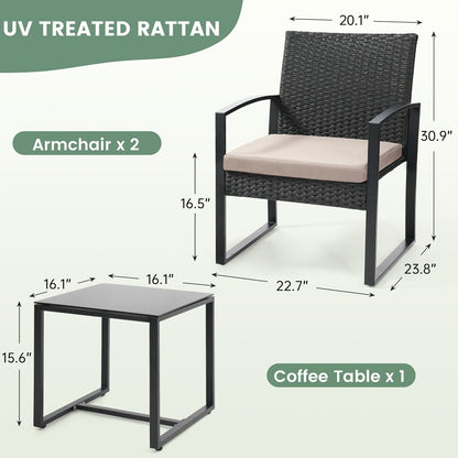3-Piece Wicker Outdoor Bistro Set with Waterproof Protection for Patio detail image - detail view 3