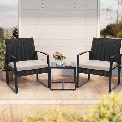 3-Piece Wicker Patio Bistro Set with Waterproof Protection and Two Chairs Included detail image - detail view 16