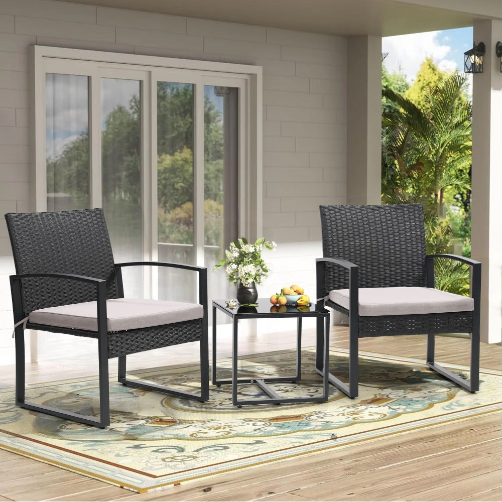 3-Piece Wicker Patio Bistro Set with Waterproof Protection and Two Chairs Included detail image - detail view 4