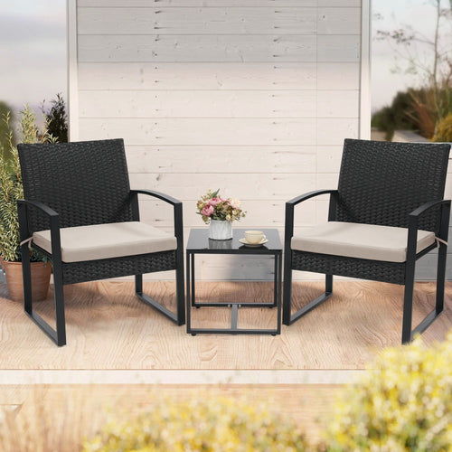 Patio Bistro Set, Outdoor Bistro Set 3 Piece Wicker Rattan Conversation Set 2 Waterproof shown in the main product view