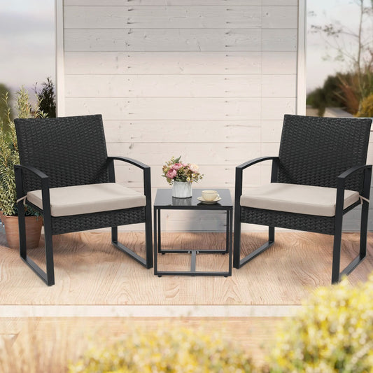 Patio Bistro Set, Outdoor Bistro Set 3 Piece Wicker Rattan Conversation Set 2 Waterproof shown in the main product view