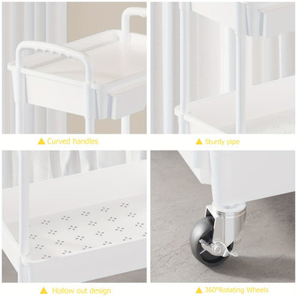 3-Tier 360° Rotating Rolling Utility Cart with Storage Drawers and 360° Swivel detail image - detail view 10