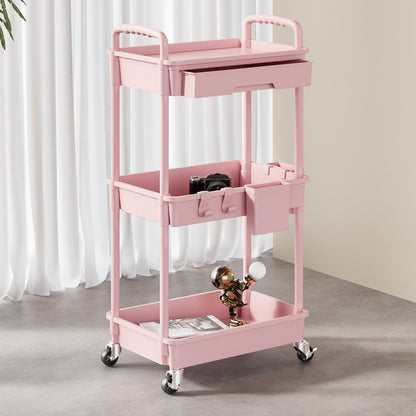3-Tier 360° Rotating Rolling Utility Cart with Storage Drawers and 360° Swivel detail image - detail view 11