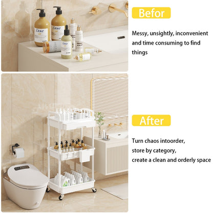 3-Tier 360° Rotating Rolling Utility Cart with Storage Drawers and 360° Swivel detail image - detail view 8