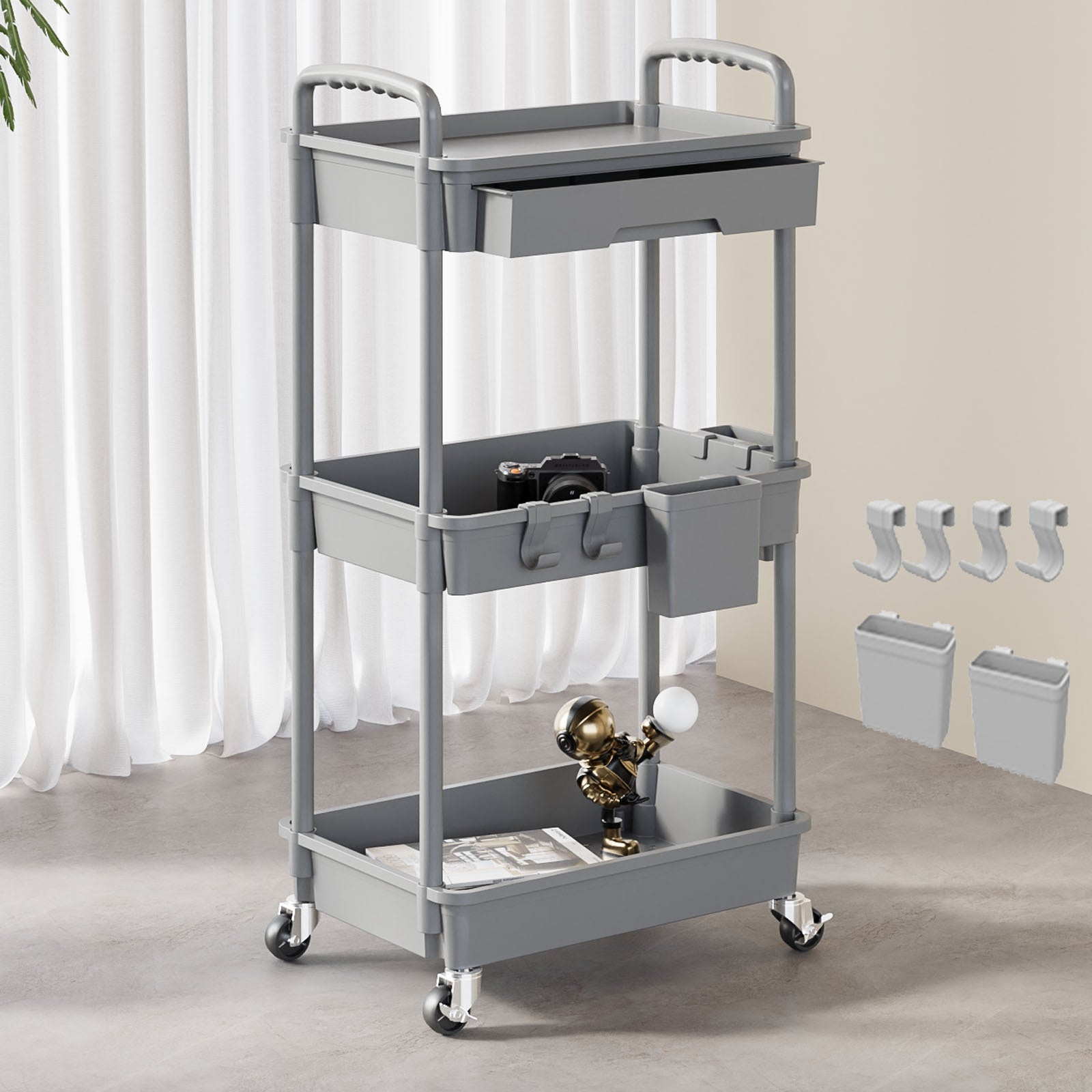 Rolling Utility Cart shown in the Gray, 3 Tier option
