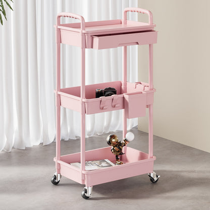 Rolling Utility Cart shown in the pink, 3 Tier option