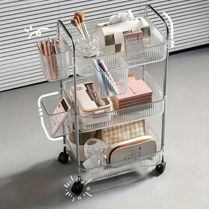 Rolling Storage Carts and Utility Carts shown in the 3 Layers + 4 Hanging Baskets option