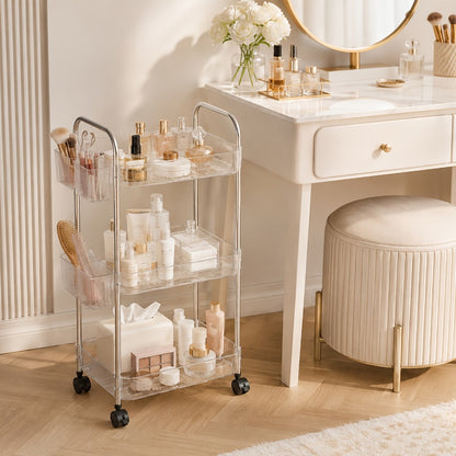 3-Tier Acrylic Rolling Storage Carts And Utility Carts with 360° Swivel for Living Room detail image - detail view 4