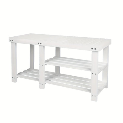 3-Tier Freestanding Shoe Bench with Solid Wood Construction and Open Shelves for Entryway detail image - detail view 3