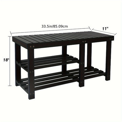 3-Tier Freestanding Shoe Bench with Solid Wood Construction and Open Shelves for Entryway detail image - detail view 4