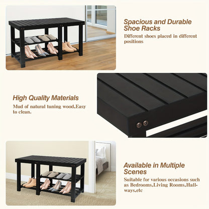 3-Tier Freestanding Shoe Bench with Solid Wood Construction and Open Shelves for Entryway detail image - detail view 9