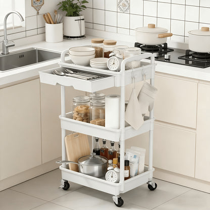 Rolling Utility Cart shown in the White, 3 Tiers option