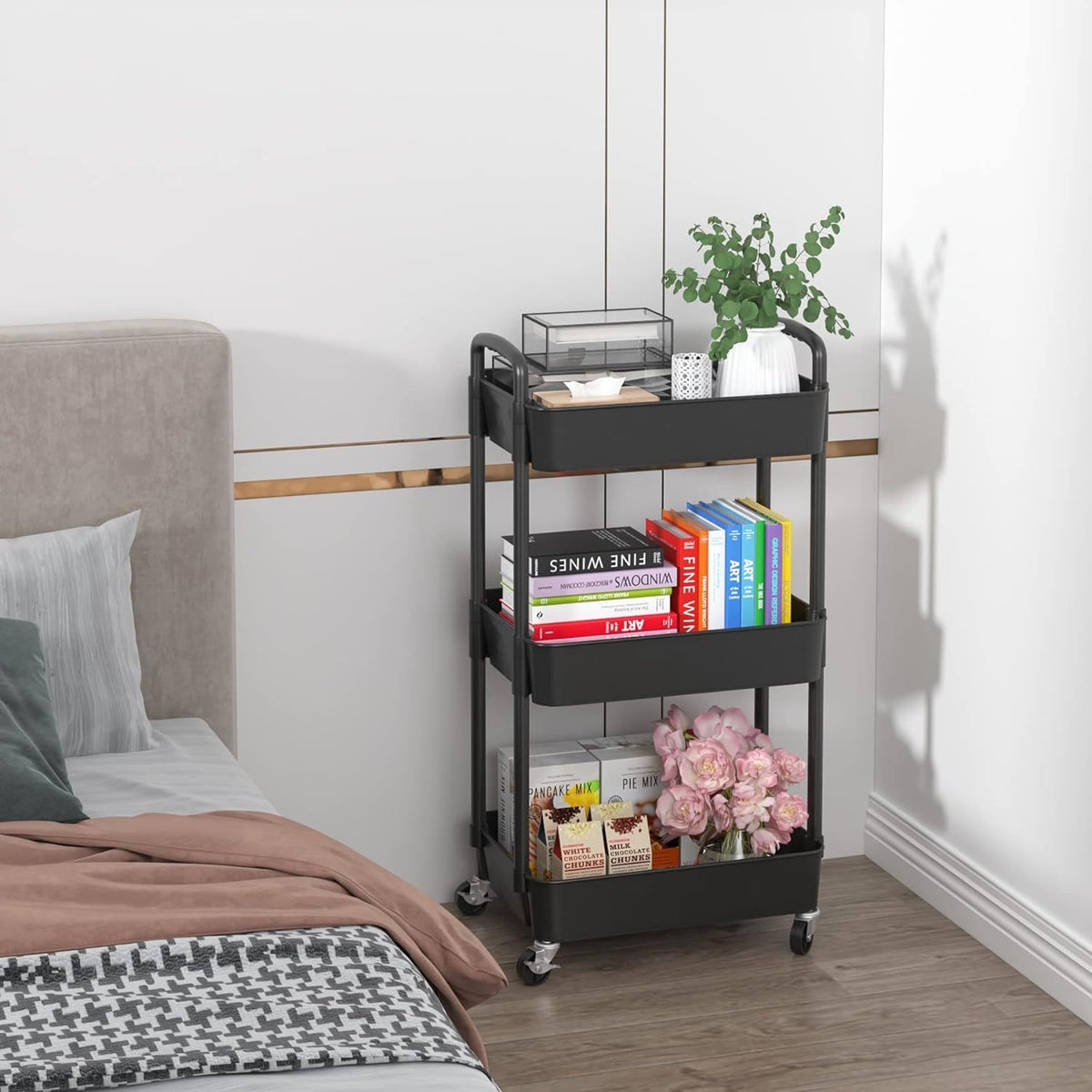 Rolling Utility Cart shown in the Black option