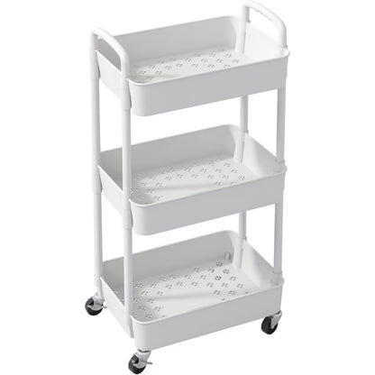 3-Tier Plastic Rolling Utility Cart with Carry Handle for Organized Everyday Storage detail image - detail view 10