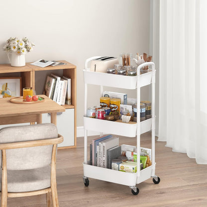 3-Tier Plastic Rolling Utility Cart with Carry Handle for Organized Everyday Storage detail image - detail view 5