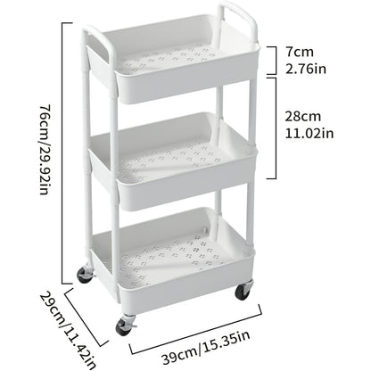 3-Tier Plastic Rolling Utility Cart with Carry Handle for Organized Everyday Storage detail image - detail view 7