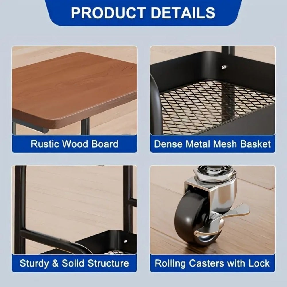 3-Tier Rolling Kitchen Cart with Rolling Wheels for Organized Everyday Storage detail image - detail view 6