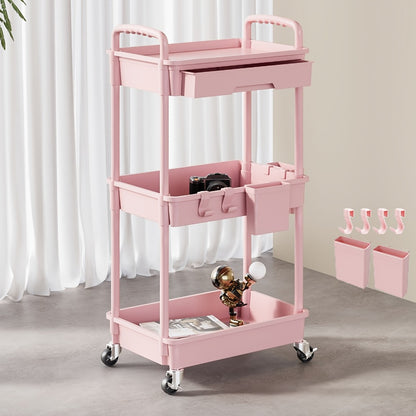 3-Tier Rolling Storage Cart with Storage Drawers and Locking Wheels for Living Room detail image - detail view 4