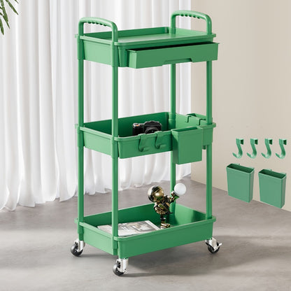 3-Tier Rolling Storage Cart with Storage Drawers and Locking Wheels for Living Room detail image - detail view 7