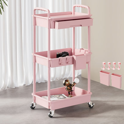 Rolling Storage Cart shown in the pink, 3 Tier option