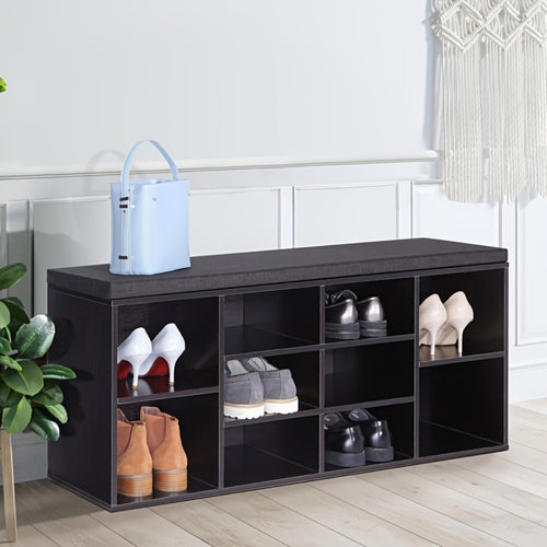 Storage Bench, Shoe 3-Tier with 10 Adjustable Cubbies Upholstered Entryway Bench Organizer shown in the main product view