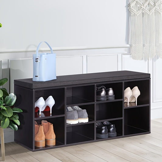 Storage Bench, Shoe 3-Tier with 10 Adjustable Cubbies Upholstered Entryway Bench Organizer shown in the main product view