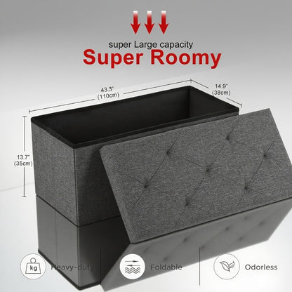 Storage Ottoman, Bench with Bins, 30"/43" Fabric Upholstered Bench for Bedroom End of Bed shown in the main product view