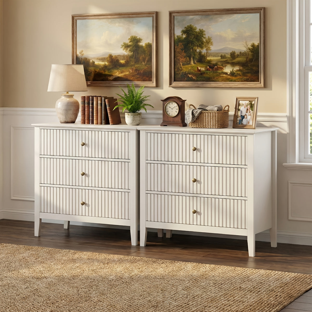 Nightstand shown in the White, 3 storage compartment Dresser(Set of 2) option