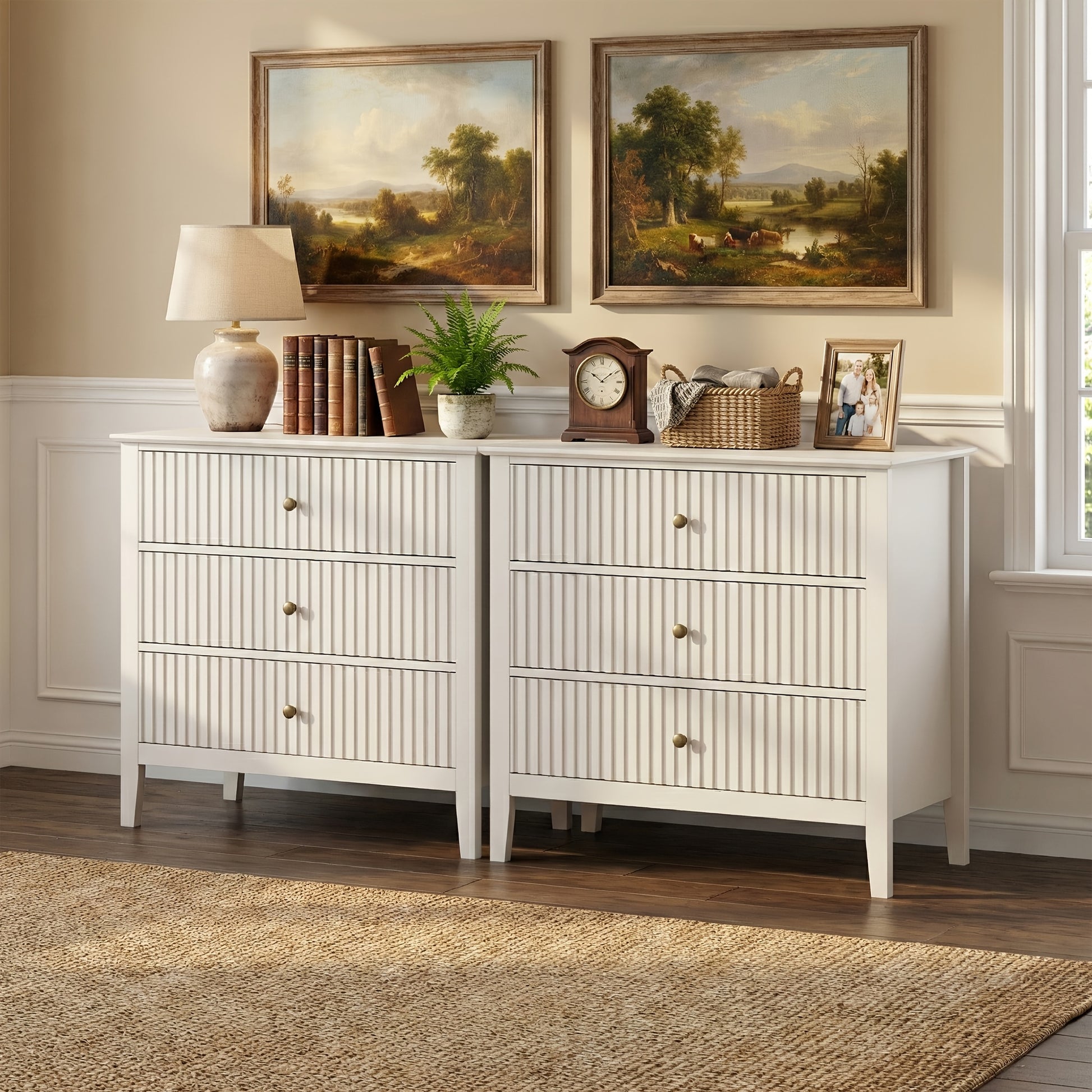 Nightstand shown in the White, 3 storage compartment Dresser(Set of 2) option