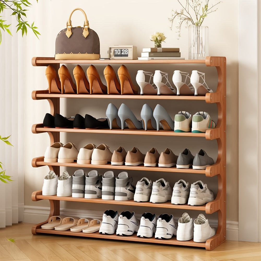 Bamboo Shoe Rack 3/5/6-Tier Freestanding Shoe Shelf, Modern Minimalist Shoe Storage for Entryway Living Room Bedroom, Space-Saving Easy Assembly Shoe Organizer for Small Spaces – Natural Brown