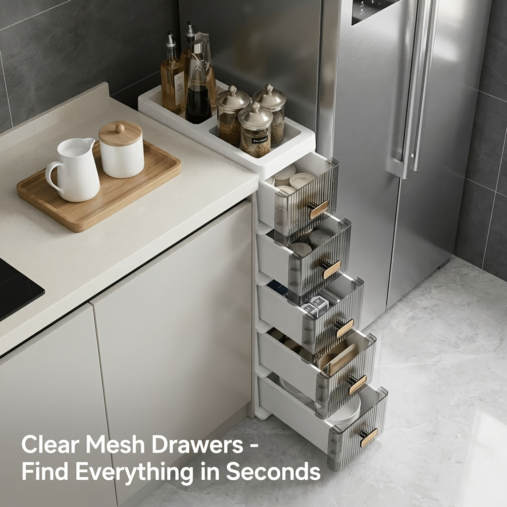 Luxury Slim Storage Cabinet with Drawers - Durable & Waterproof PP Material, Multi-Functional Storage Box, Suitable for Bathroom, Kitchen, Personal Care Product Dispensing And More, Ideal for Small Spaces, Storage Drawer Unit