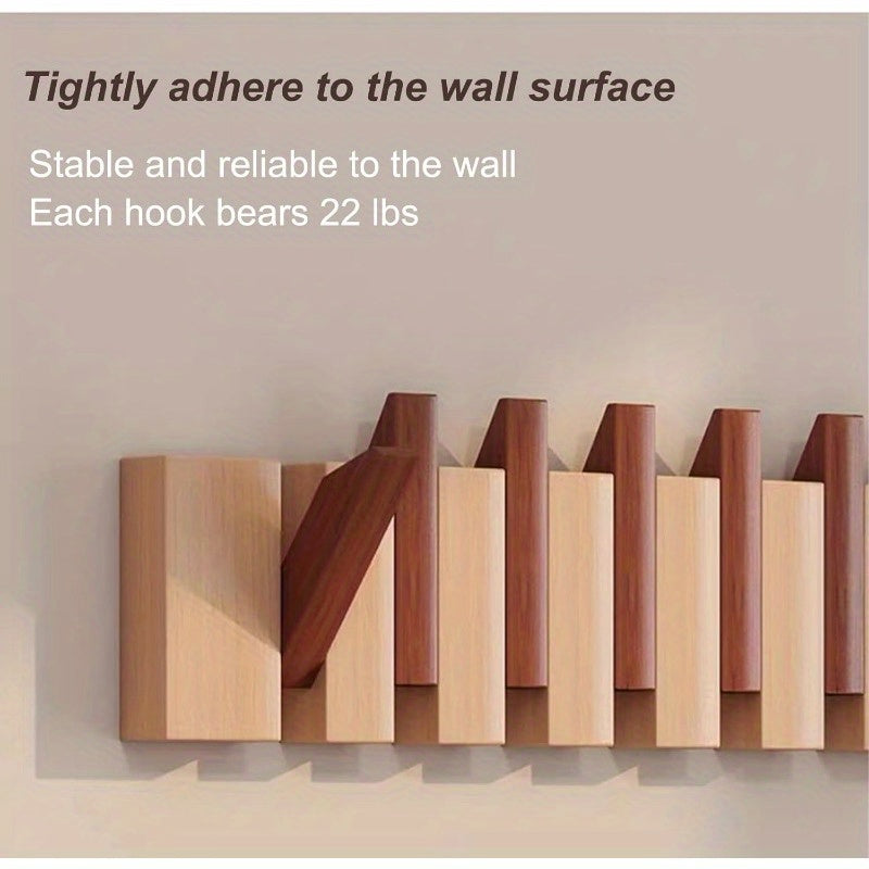 1pc Natural Wood Wall-Mounted Coat Rack with 10 Hooks - Piano-Shaped Accordion Design, Walnut Finish, Space-Saving Vertical Storage for Entryway, Bedroom, Bathroom - Easy Assembly, No Batteries/Electricity, Durable Multi-Purpose Organizer for Coats, Hats,