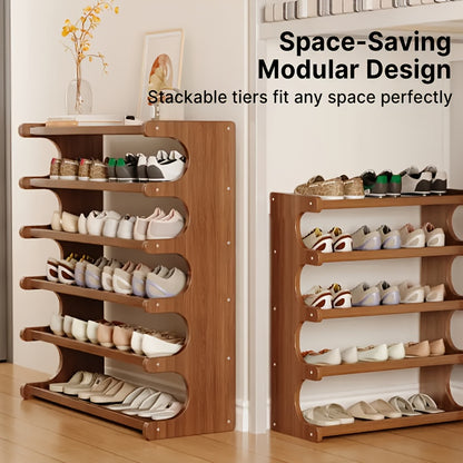 Multi-Tier Shoe Rack Designed for Dorms, Featuring a Space-Saving Structure with Independent Storage Shelves. It Has a Wood Grain End, Is Easy to Assemble, And Serves As a Self-Supporting Cube for Shoe Storage