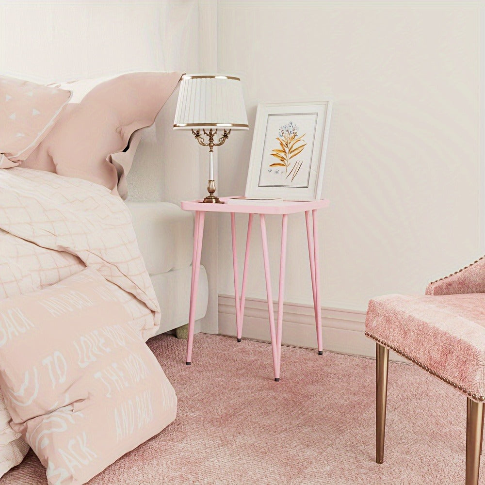 Metal End Table Small Square Side Table for Living Room Bedroom Patio, Indoor Outdoor Sofa Side Table for Small Spaces, Modern Minimalist Accent Table in 5 Colors White Pink Black Gold Blue