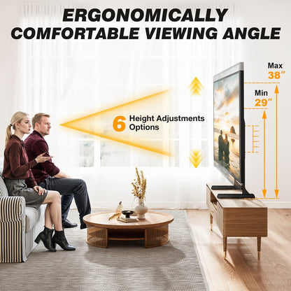 Universal TV Stand with Cable Management & Height Adjustable Legs, Fits 37–92 Inch Flat & Curved TVs up to 150 lbs, 6-Level Height Adjustment, Anti-Tip Steel Base for Living Room – Black