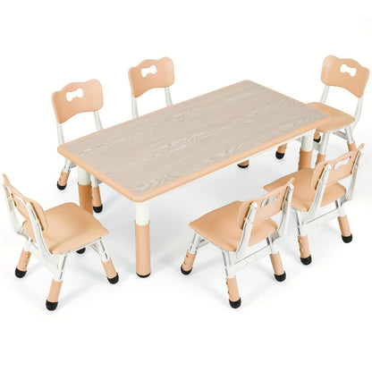 Adjustable Tables And 6 Chair Suits, Game Activity Table Sets With Graffiti Desktop, Preschool Table For Reading, Drawing, Eating, For Boys And Girls Halloween Christmas Gifts