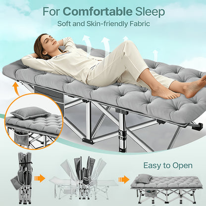 Bed Frame Sold Separately Adult Camping Bed 28in Wide Heavy Bed, Portable Folding Bed with Cushion, Pillow And Handbag, Camping Bed with Mattress, Sofa Bed, Companion Bed, Suitable for Office Nap, Beach, Yard, RV, Park. Includes100/510/710LBS