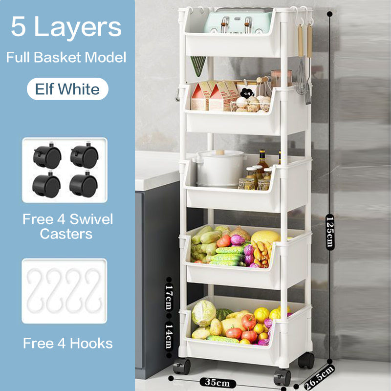 Rolling Cart Organizer, Kitchen Storage Shelf with Lockable Wheels, for Living Room Office Bathroom Garage Narrow Spaces