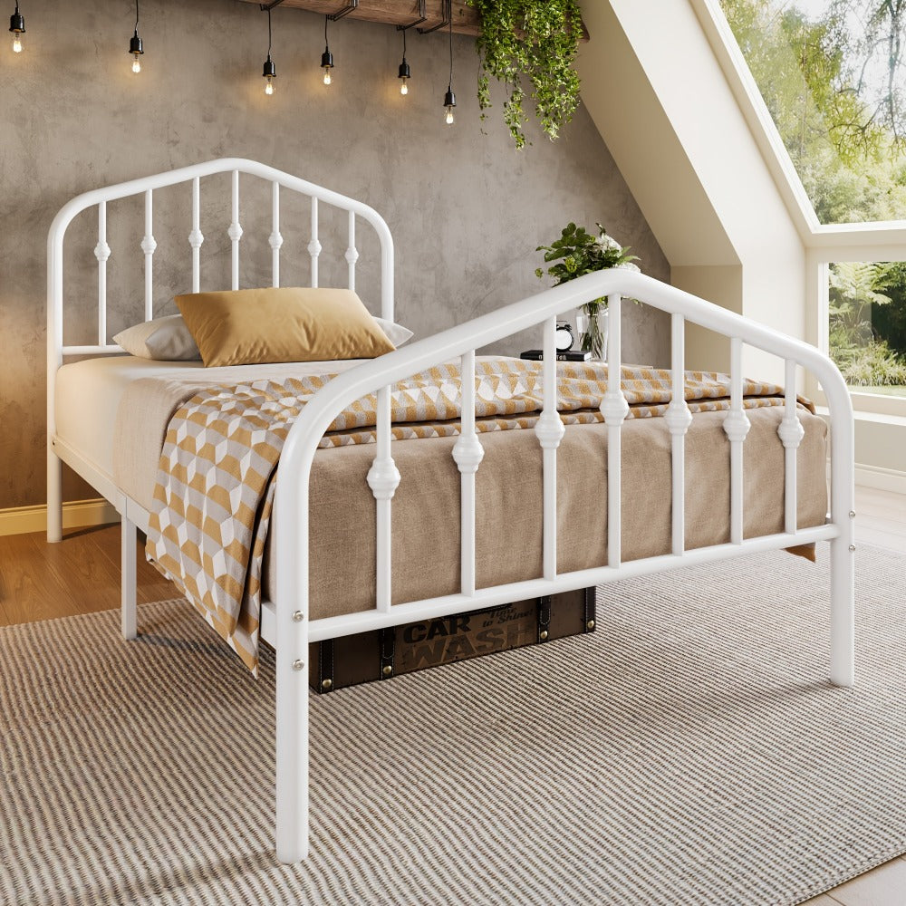 Queen Size Victorian Platform Bed Frame with Wrought Iron Headboard & Footboard – 14" Tall, No Box Spring Needed, Heavy-Duty Steel Slat Support, Elegant Antique Style Bedroom Furniture