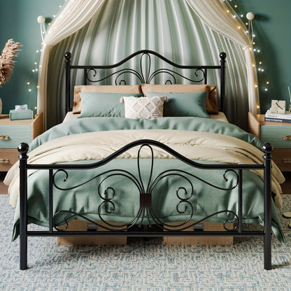 Metal Platform Bed Frame with Butterfly Pattern Headboard & Footboard – No Box Spring Required, Easy Assembly | Modern Decorative Bed Frame for Bedroom | Furn Mivo
