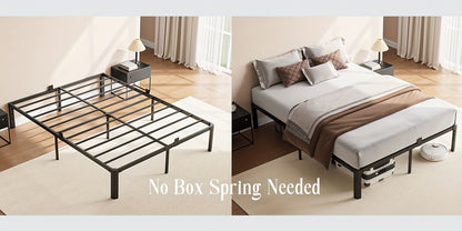 14 Inch Black Metal Bed Frame, King/Queen/Full/Twin Upgraded Rounded Fan-shaped Legs, 4 Mattress Limiters, 3500LBS Heavy-duty Steel Bars, No Need for Springs, No Noise, Reinforced Large Storage Space Below, Not Including Headboard, Easy to Assemble