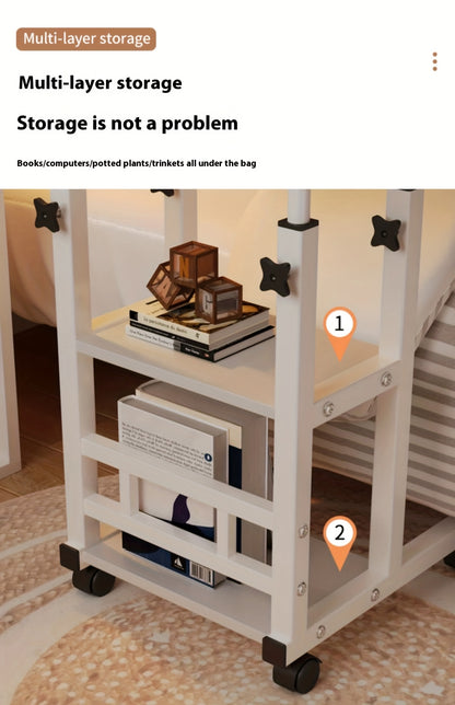 1 Movable Multifunctional Computer Desk, Home Bedroom Bedside Table Computer Desk, Bedroom, Living Room Dormitory, Lazy And Simple Student Writing Desk, Movable And Adjustable Height Laptop Desk, 360 Degree Rotating Wheels, Perfect Birthday Gift.