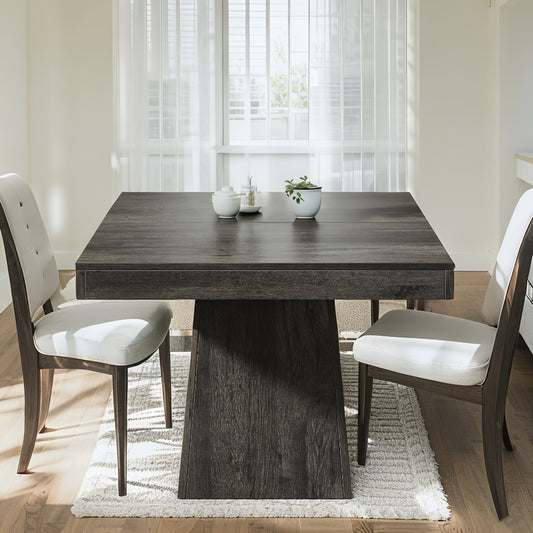 Dining Table, Square for 4 with Pedestal Base - 31.5" Farmhouse Kitchen Table, Grey Wood shown in the main product view