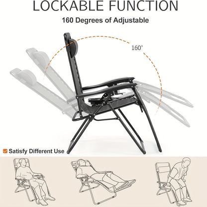 [Outdoor Camping Chair] 1/2Pack Zero Gravity Lounge Chairs For Outdoor Patio And Poolside With Pillows And Cup Holders - Foldable, Space-Saving, Easy To Carry, Outdoor Camping Chair, Suitable For Beach, Grass, Wild Camping
