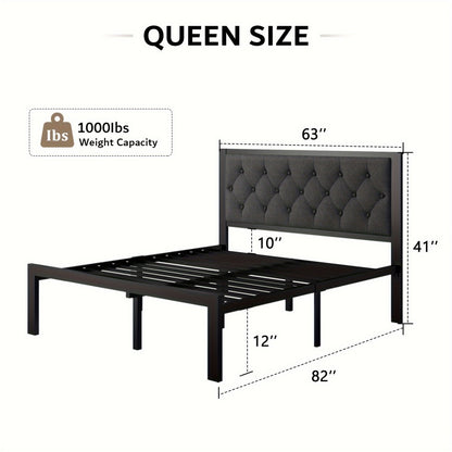 Platform Bed Frame with Button-Tufted Headboard, 12 Inch Under-Bed Storage Space, Steel Slat Support, No Box Spring Needed, Easy Assembly, Twin Full Queen