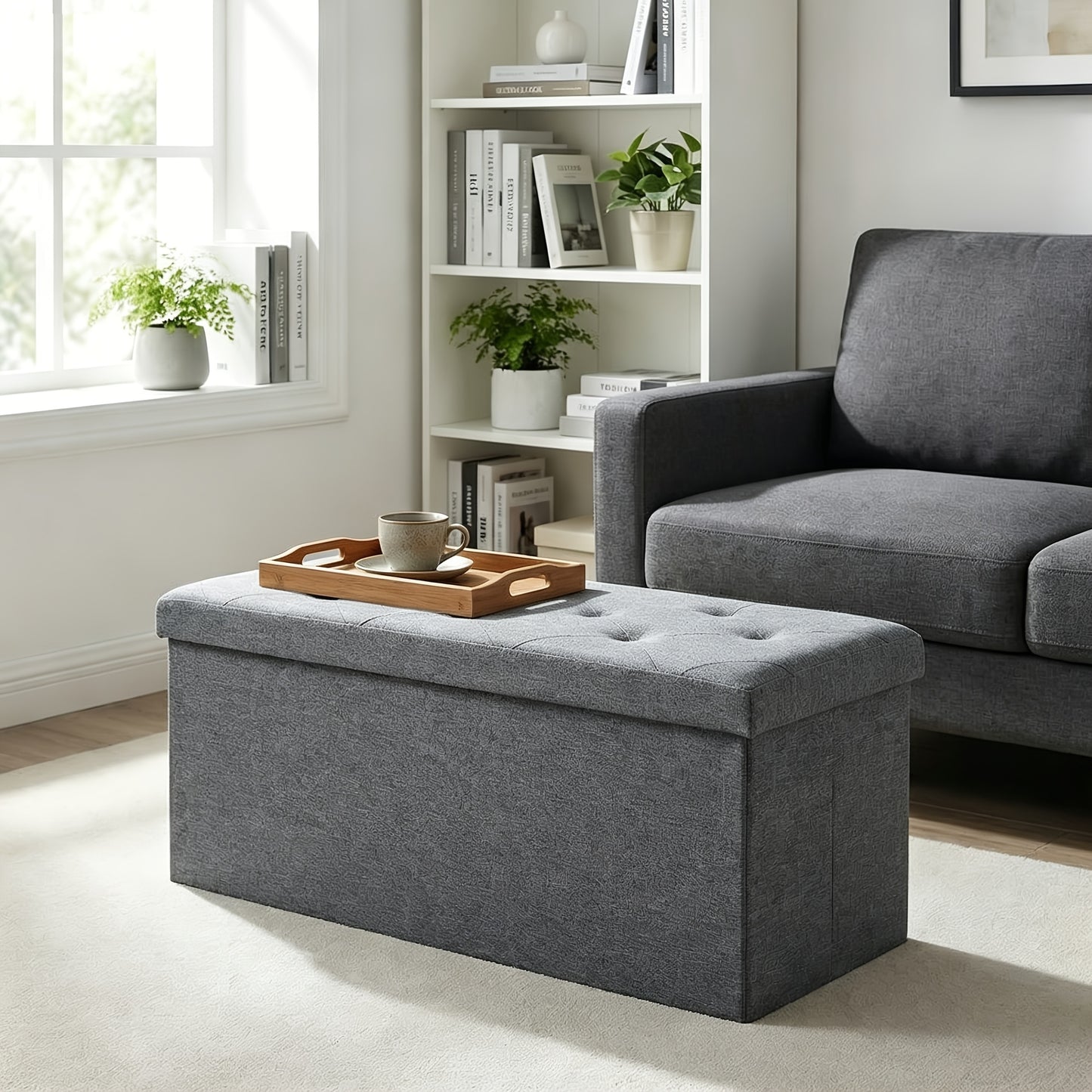Heavy Duty Multifunctional Folding Storage Footstool Bench with Seat Cushion, Storage And Organization, Waterproof And Easy to Clean Surface-Suitable for Storage Of Living Rooms, Bedrooms, Terraces, Gardening Tools-Grey Storage Bench