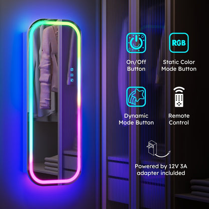 LED Jewelry Cabinet with Mirror Lockable Arched Floor Standing or Wall Hanging Jewelry Organizer for Necklaces Rings Earrings – USB Powered RGB Lights, White