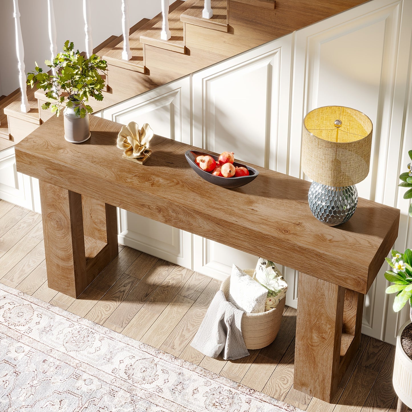 Farmhouse Console Table, 63-Inch Long Narrow Sofa Table Behind The Couch, Industrial Wooden Rectangular Entryway Table for Entrance, Hallway, Living Room (Natural)