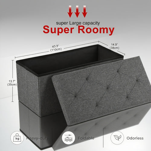 Storage Ottoman Bench with Bins, 43in Storage Bench for Bedroom End Of Bed, Folding Foot Rest Ottoman for Living Room Max 660lbs, Fabric Ottomans, Grey